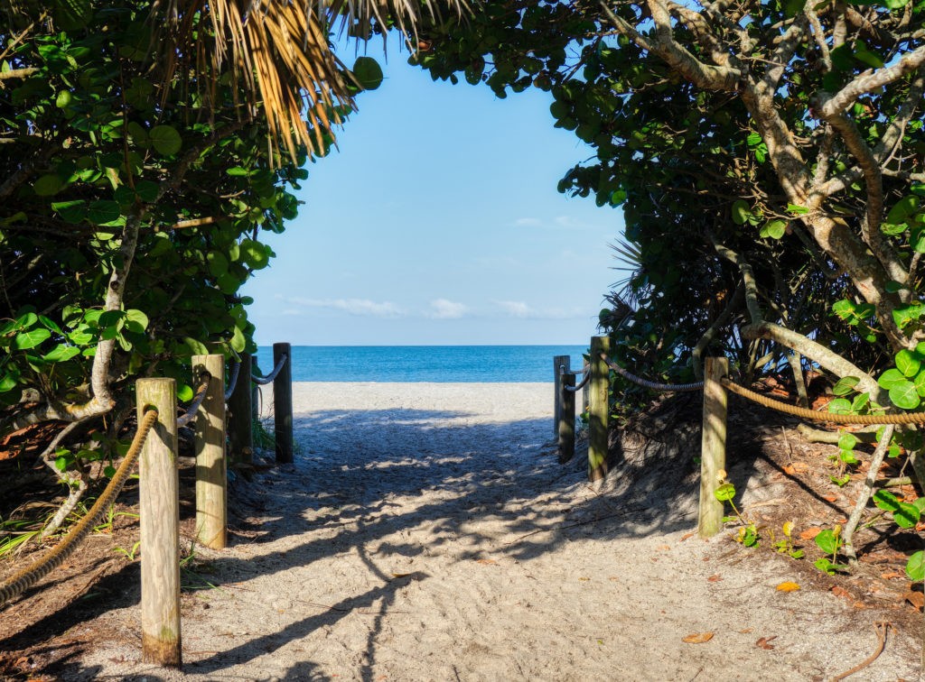 Entrance walkway to Blind Pass Beach on Manasota Key on the Gulf of Mexico in Englewood FLorida in the United States