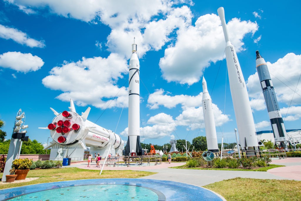 MERRITT ISLAND, FL - 31 July 2016: Kennedy Space Center Rocket Garden view on 31 July 2016 in Merritt Island, Florida. It is the launch site for every United States human space flight since 1968.