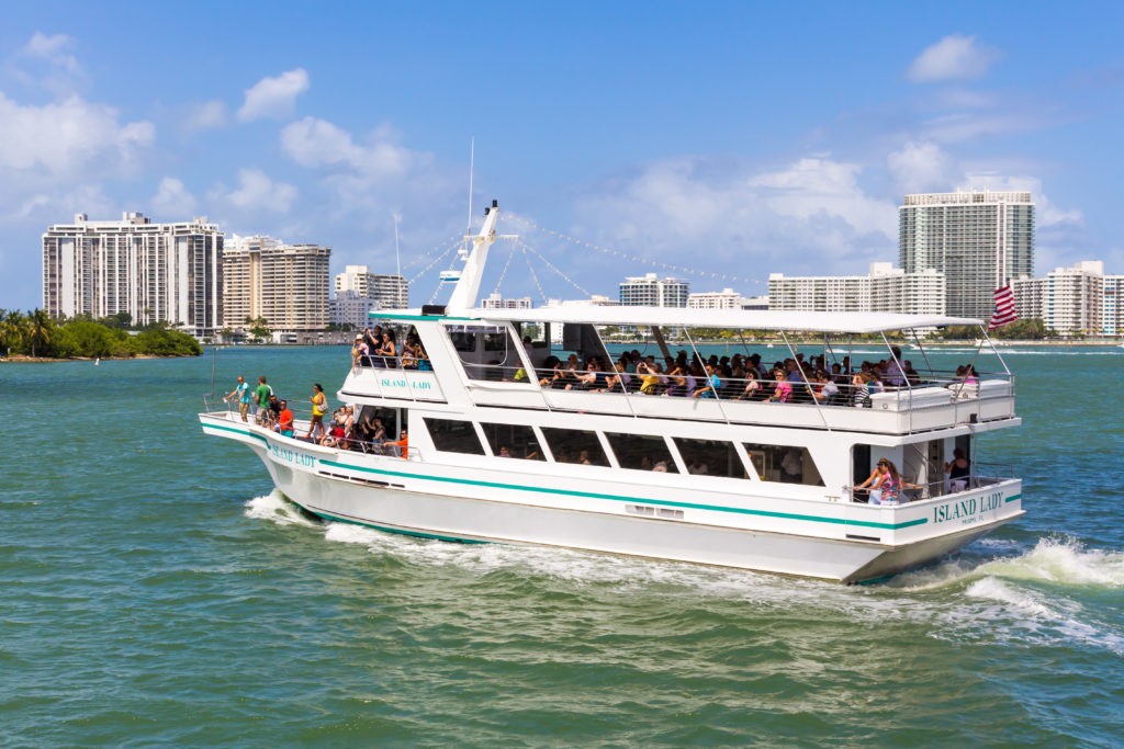 MIAMI,USA - AUGUST 26, 2014 : Sightseeing tour aboard a cruise ship in Biscayne Bay
