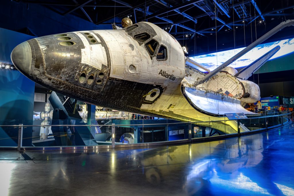 KENNEDY SPACE CENTER, FLORIDA, USA - JAN 03, 2017: Space Shuttle Atlantis which is exhibited at the visitor complex of Kennedy Space Center, United States