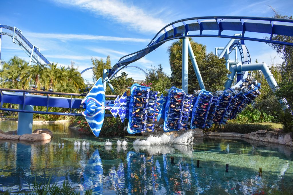 Orlando, Florida. December 19, 2018. Amazing view of Manta Ray Rollercoaster at Seaworld Theme Park.at Seaworld in International Drive area 