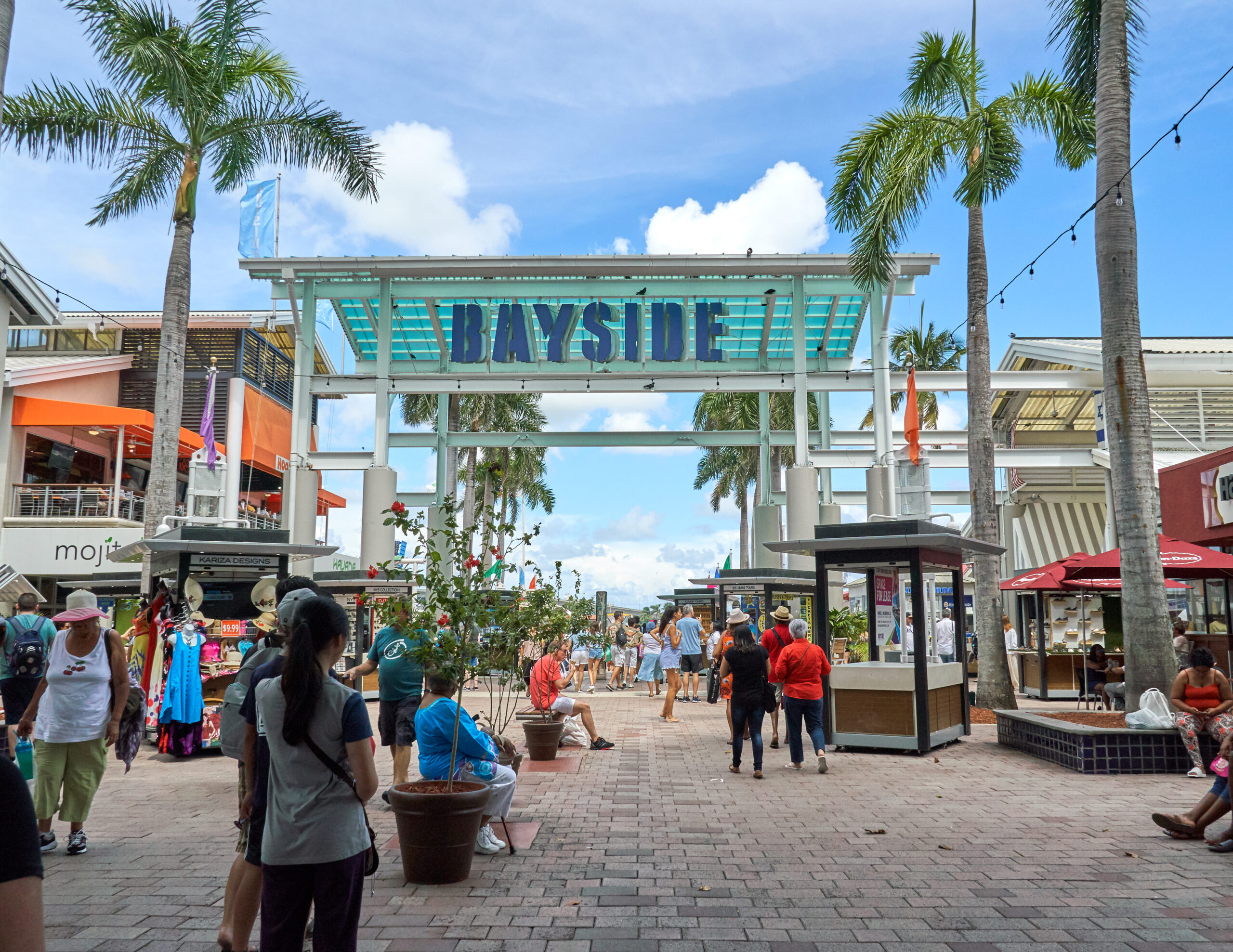 MIAMI, USA - AUGUST 22, 2018: Bayside Marketplace sign in Miami. Bayside Marketplace is two-story open air shopping center located in the Downtown Miami area