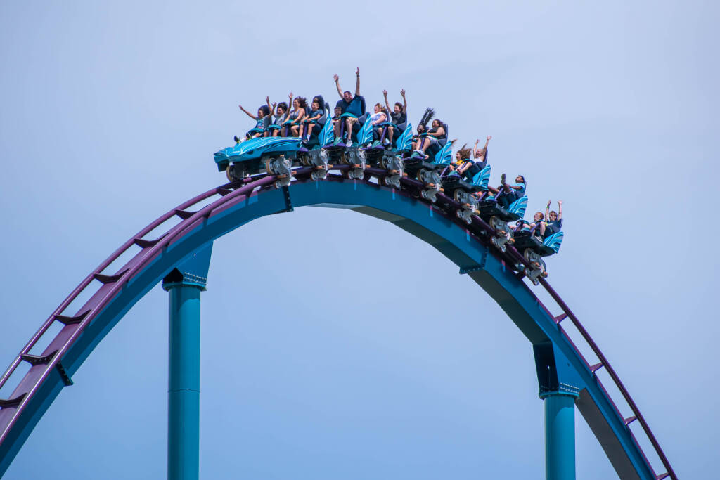 Orlando, Florida . July 31, 2019. People enjoying riding Mako rollercoaster during summer vacation at Seaworld 24.