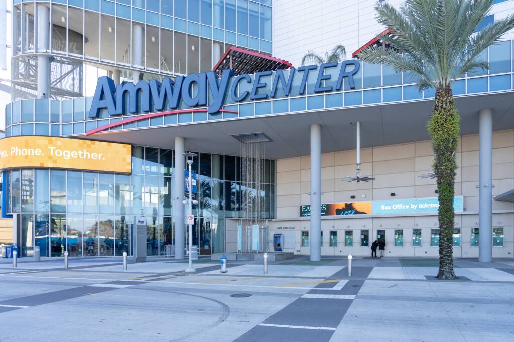 Orlando, Florida, USA - January 20, 2022: Amway Center in Orlando, Florida, USA. Amway Center is an indoor arena located in Downtown Orlando.