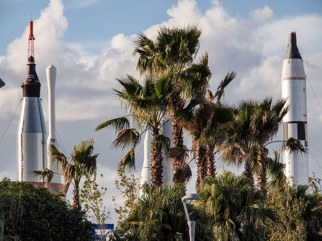 Rocket Garden surrounded by Palm Trees at Cape Canaveral, Florida USA