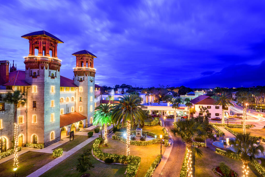 St. Augustine, Florida, USA townscape over Alcazar Courtyard.