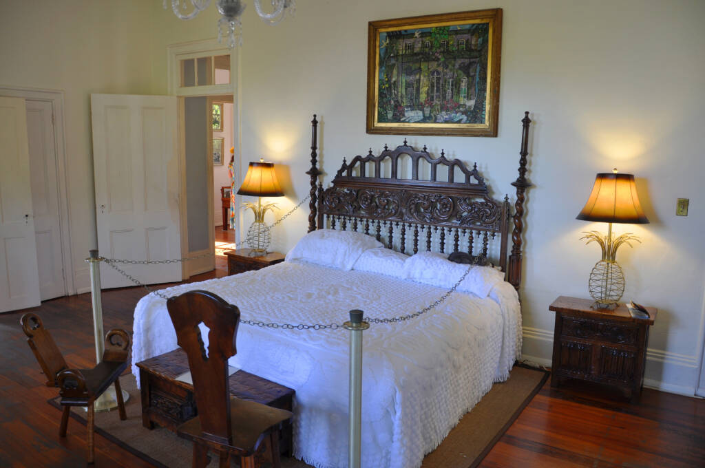 KEY WEST, FL, USA - DEC 20, 2012: Bedroom of Ernest Hemingway House and Museum in Key West, Florida, USA. Ernest Hemingway House is Ernest Hemingways home from 1931 to 1939.
